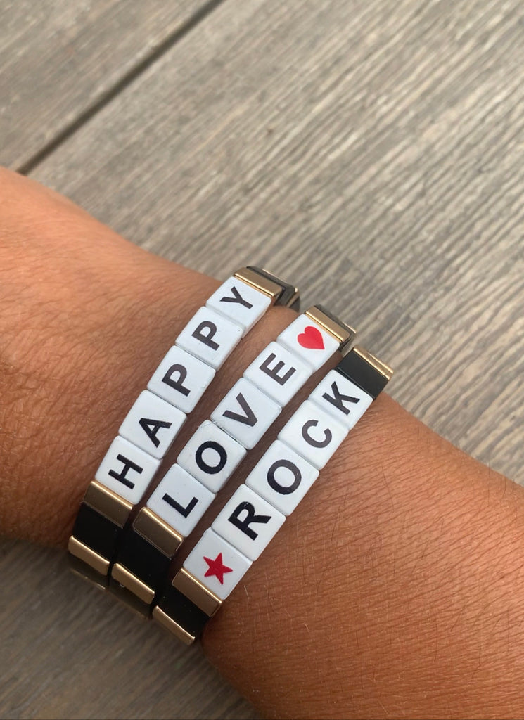 bracelets elastique message love Rock smile happy accessoires femme