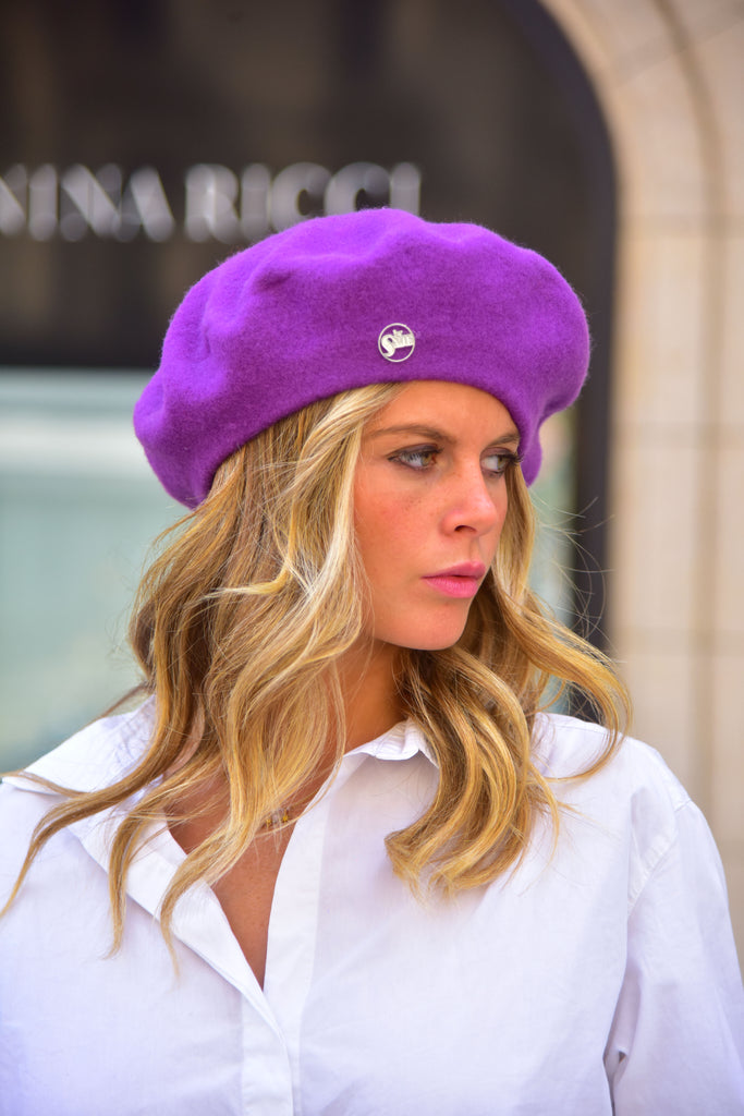 beret laine classique basique  beret basic. accessoires femme. beret violet modele elsa 