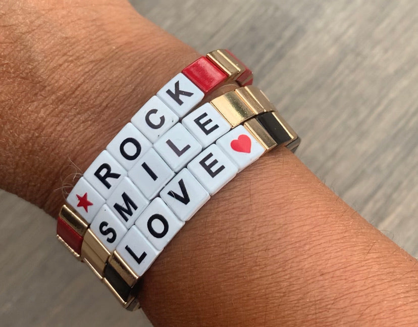bracelets elastique message love Rock smile happy accessoires femme