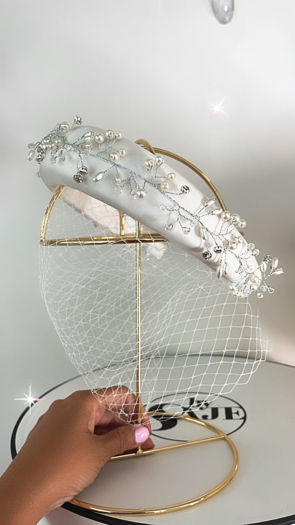 serre-tête voilette blanc strass perles mariage 