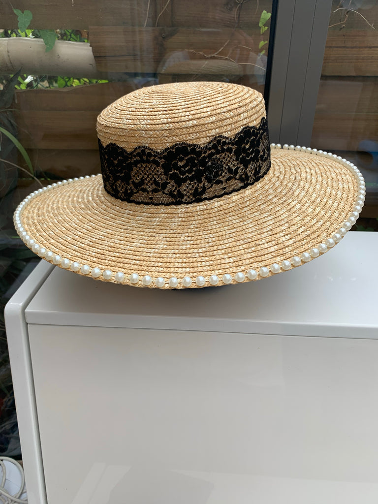 chapeau canotier perlé dentelle mariage evenements accessoire modele Elsie